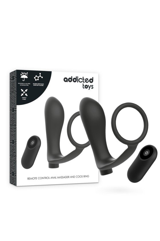 ADDICTED TOYS - PENIS RING WITH REMOTE CONTROL ANAL PLUG BLACK RECHARGEABLE