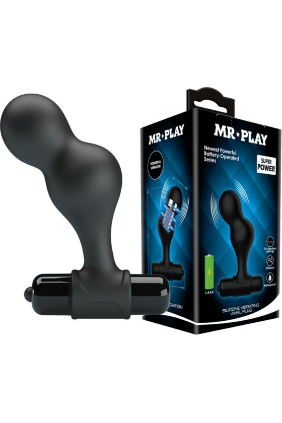 MR PLAY - BLACK SILICONE VIBRATOR ANAL PLUG