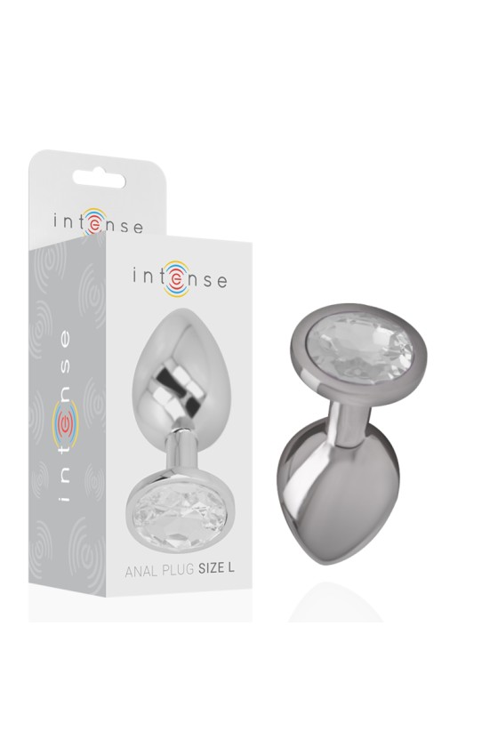 INTENSE - ALUMINUM METAL ANAL PLUG WITH SILVER CRYSTAL SIZE L