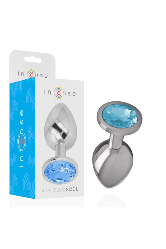 INTENSE - PLUG ANAL EN MÉTAL ALUMINIUM AVEC CRISTAL BLEU TAILLE L