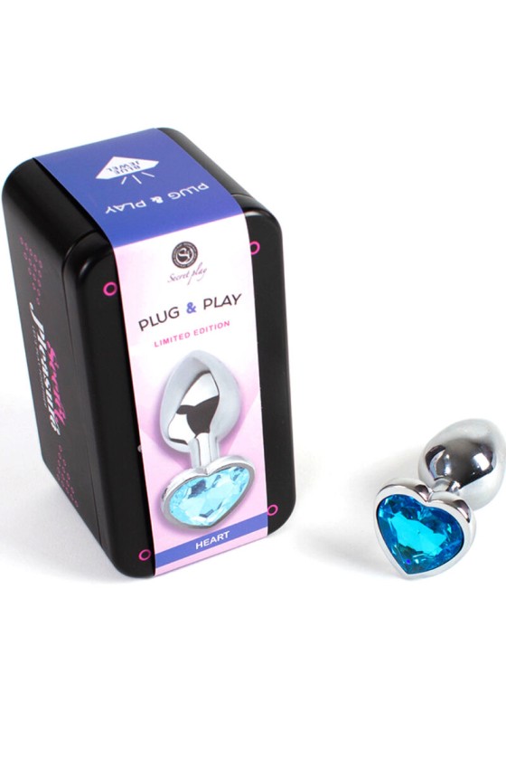 SECRETPLAY - PLUG ANAL DE METAL CORAZÓN AZUL TAMAÑO PEQUEÑO 7 CM