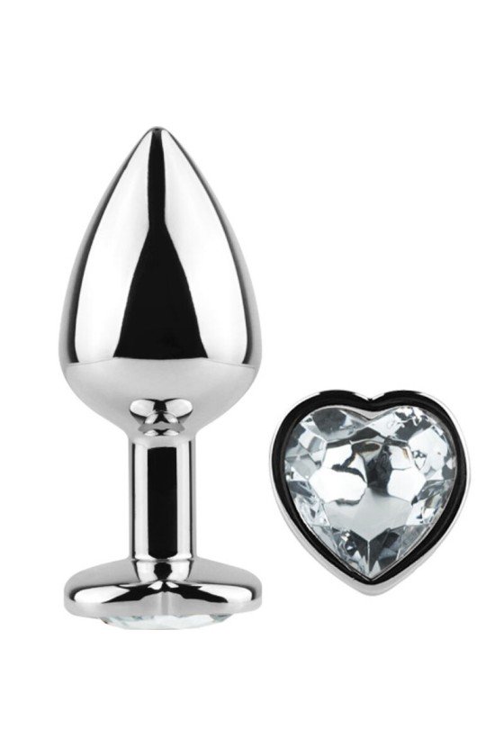 SECRETPLAY - PLUG ANAL DE METAL CORAZÓN DE CRISTAL CLARO TAMAÑO PEQUEÑO 7 CM