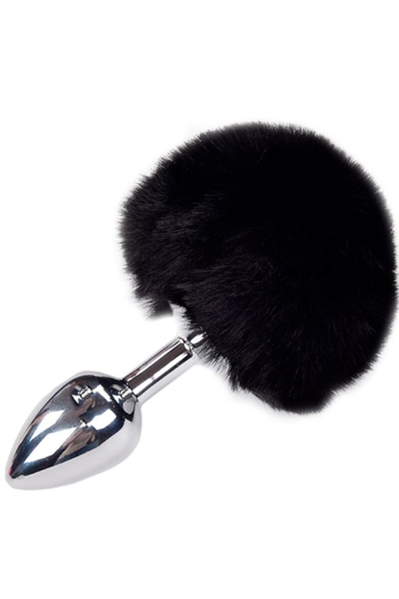 ALIVE - ANAL PLEASURE PLUG SMOOTH METAL FLUFFY BLACK SIZE S