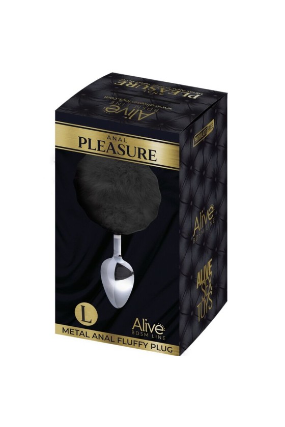 ALIVE - PLUG DE PRAZER ANAL METAL LISO FLUFFY PRETO TAMANHO L