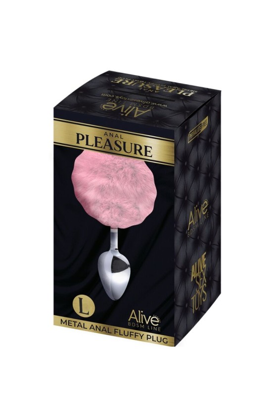 ALIVE - PLUG PRAZER ANAL METAL LISO FLUFFY ROSA TAMANHO L