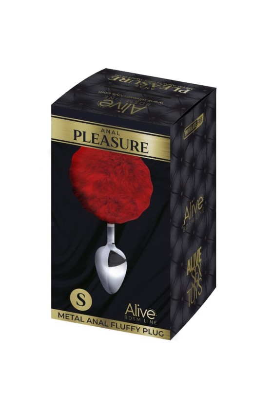 ALIVE - PLUG DE PLAISIR ANAL LISSE MÉTAL FLUFFY ROUGE TAILLE S