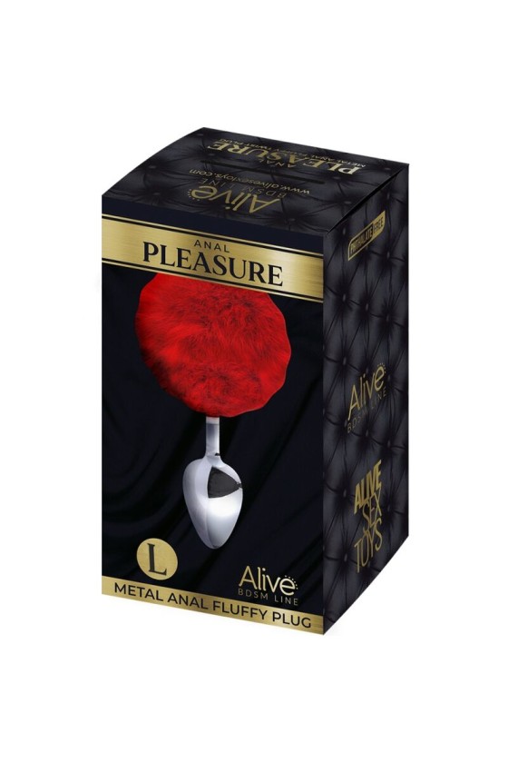 ALIVE - ANAL PLEASURE PLUG SMOOTH METAL FLUFFY RED SIZE L