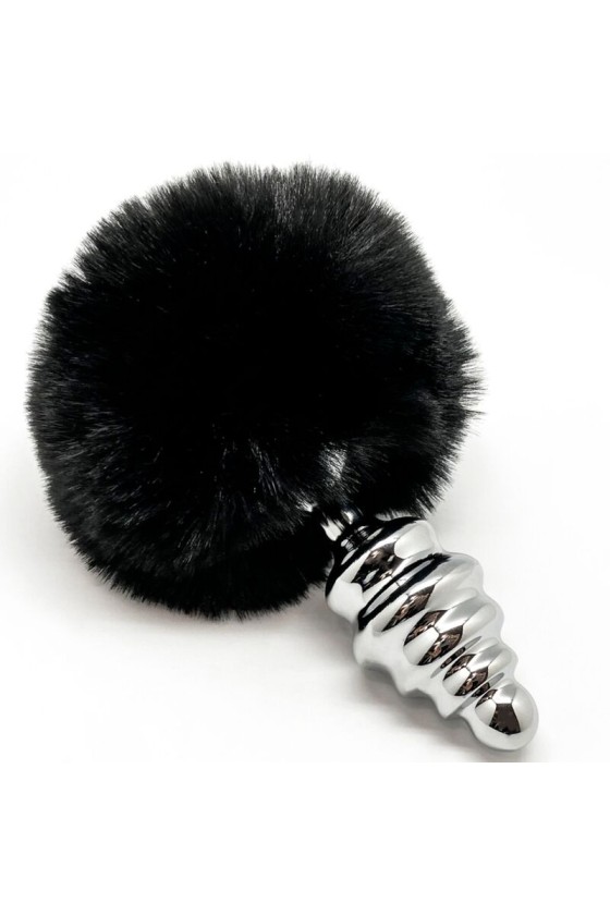 ALIVE - PLUG DE PRAZER ANAL ESPIRAL METAL FLUFFY PRETO TAMANHO S