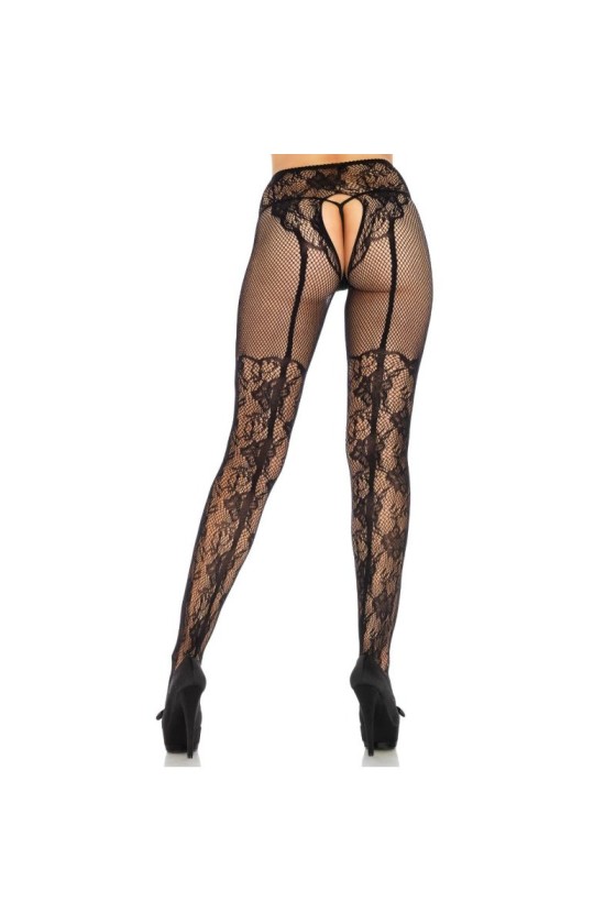 LEG AVENUE - STOCKING FLOWERS DESIGN BACK CROTHLESS ONE SIZE