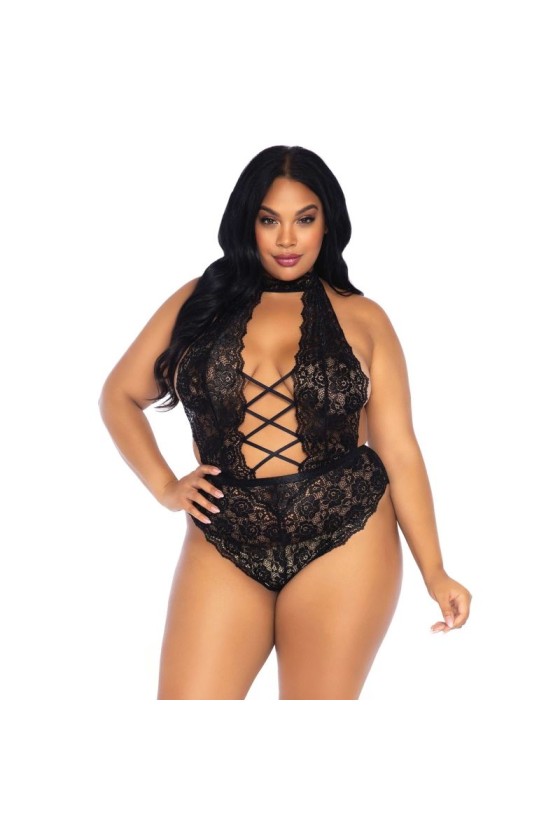 LEG AVENUE - FLORAL LACE CROTHLESS TEDDY PLUS SIZE