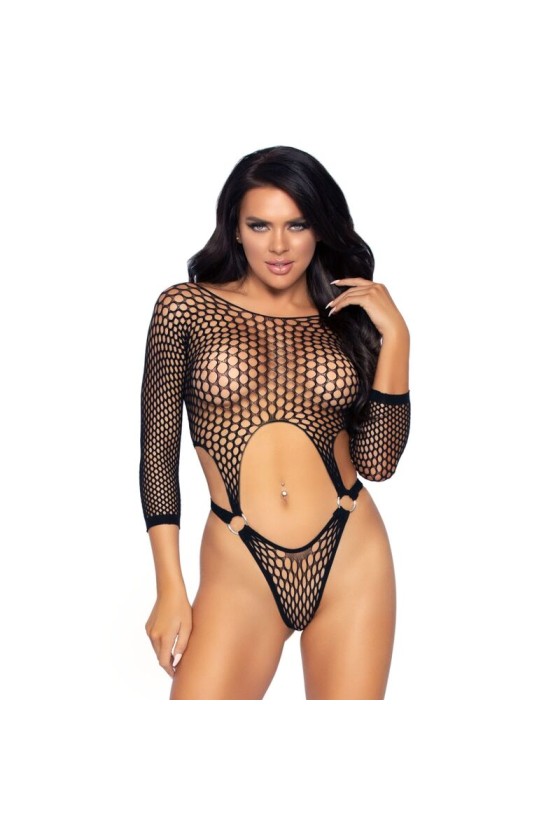 LEG AVENUE - TOP BODYSUIT WITH THONG BACK ONE SIZE - BLACK