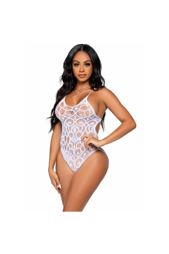 LEG AVENUE - SEAMLESS SCROLL LACE TEDDY - WHITE