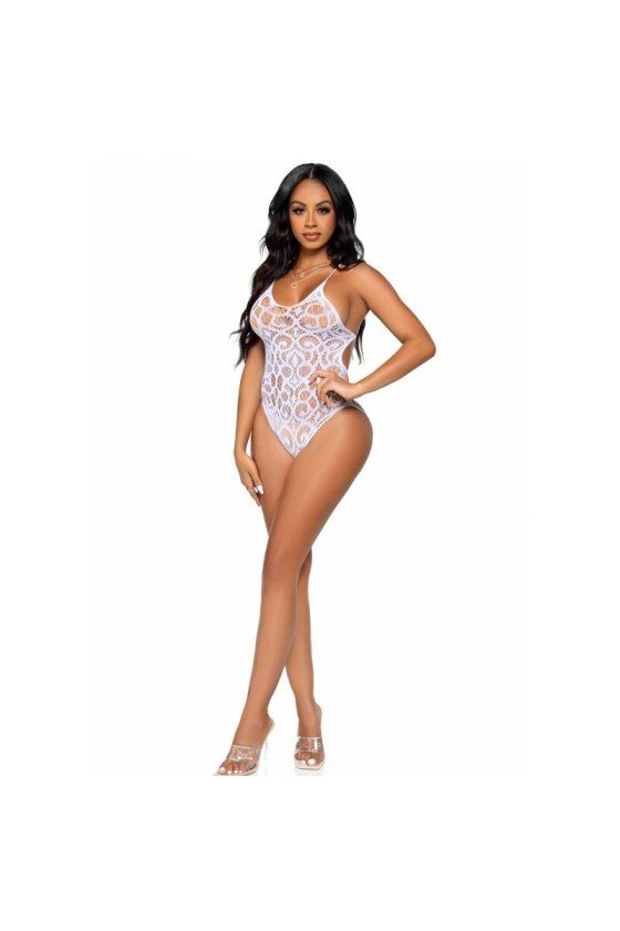 LEG AVENUE - SEAMLESS SCROLL LACE TEDDY - WEISS