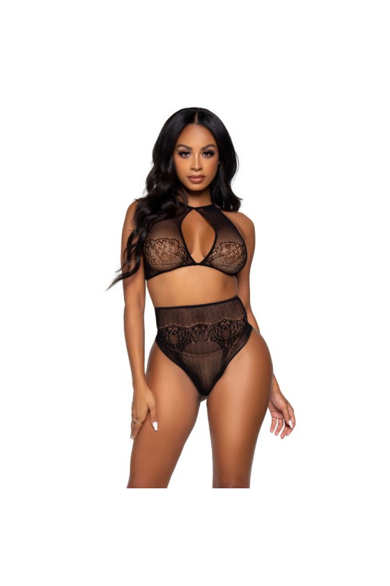 LEG AVENUE - ENSEMBLE DEUX PIÈCES HALTER CROP TOP  THONG CULOTTE TAILLE UNIQUE