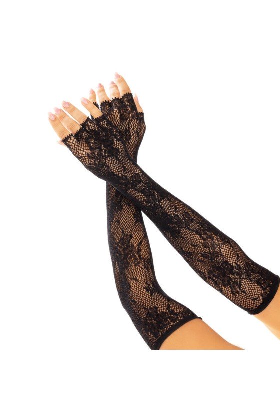 LEG AVENUE - FLORAL NETWORK FINGERLESS GLOVES BLACK