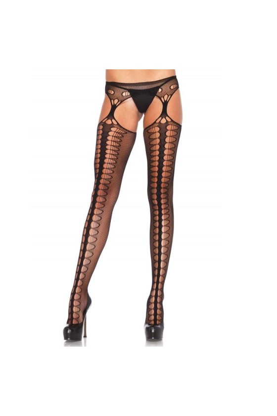 LEG AVENUE - TIGHTS MIT GARTER EXKLUSIV SCHWARZ