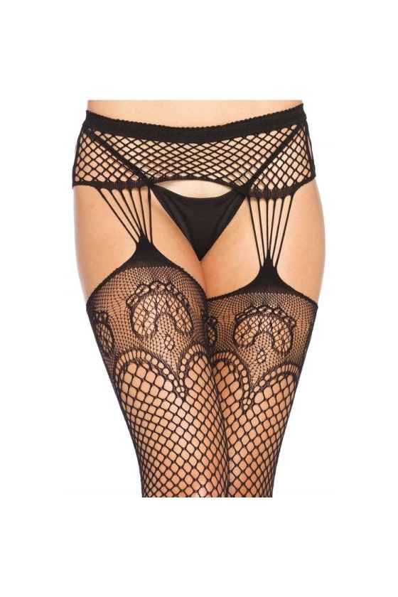 LEG AVENUE - NET STOCKINGS WITH GARTER LINES