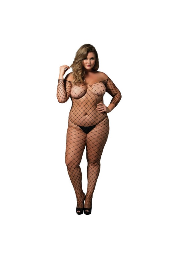 LEG AVENUE - BODYSTOCKING CON HOMBROS DESCONECTADOS NEGRO TALLA GRANDE