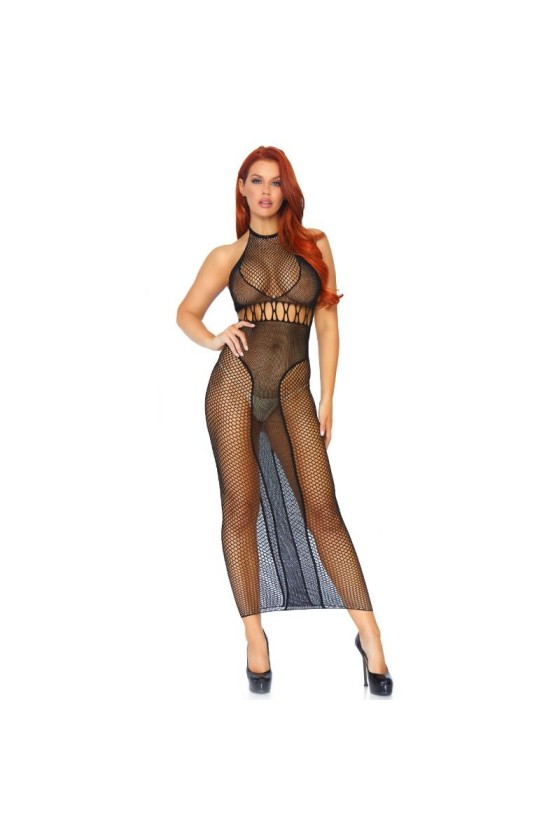 LEG AVENUE - HALTER DUAL NET BACKLESS DRESS