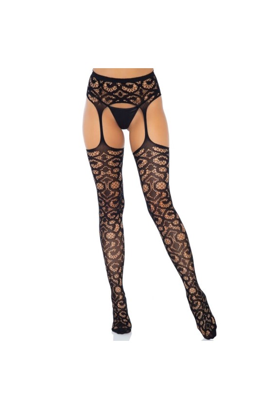 LEG AVENUE - SCROLL LACE GARTER BELT STOCKINGS ONE SIZE