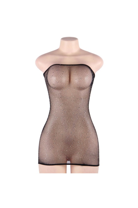 QUEEN LINGERIE - NET BODY DRESS WITH DIAMONDS S/L