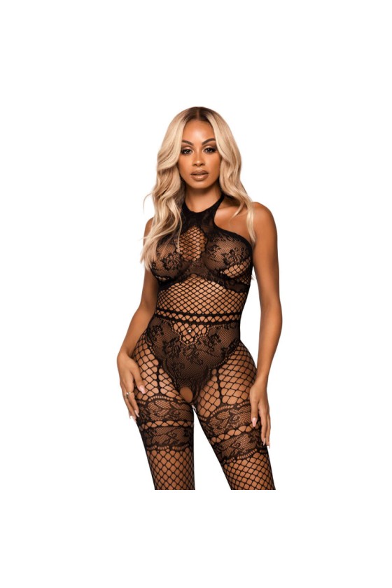 LEG AVENUE - BODYSTOCKING CON CAVEZZA IN RETE TAGLIA UNICA - NERO