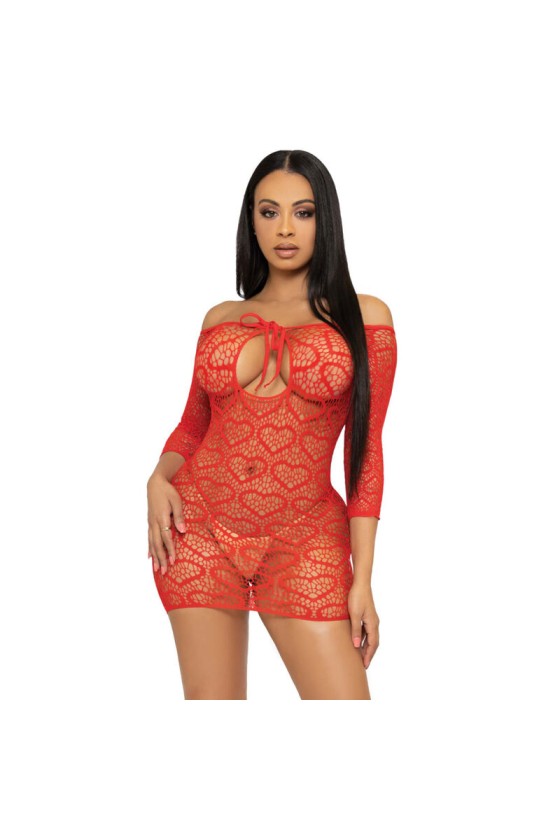 LEG AVENUE - MINI ROBE EN FILET COEUR TAILLE UNIQUE - ROUGE