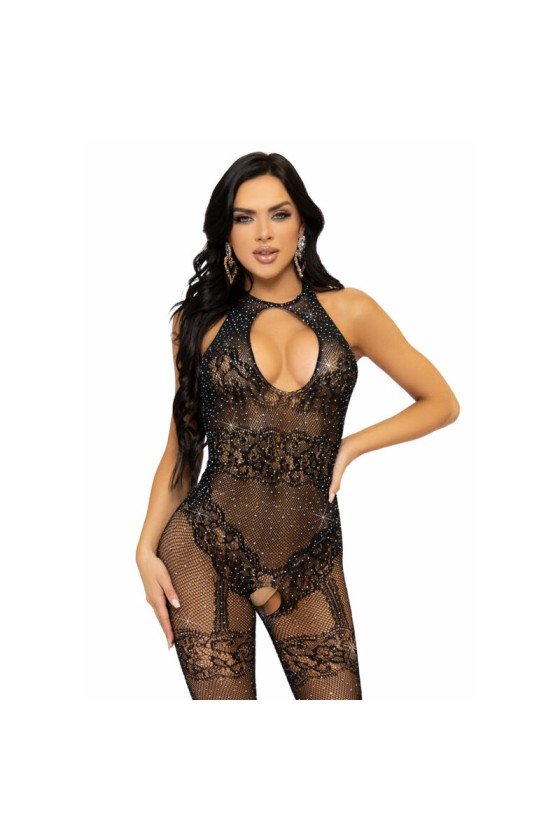 LEG AVENUE SEAMLESS FISHNET BODYSTOCKING TAMANHO ÚNICO - PRETO