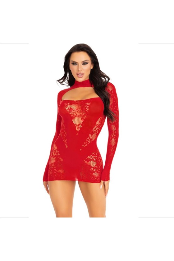 LEG AVENUE - MINI ROBE AVEC DENTELLE MANCHES LONGUES ROUGE