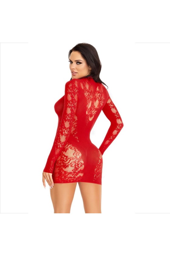 LEG AVENUE - MINI ROBE AVEC DENTELLE MANCHES LONGUES ROUGE