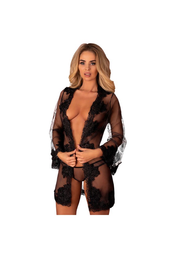 LIVCO CORSETTI FASHION - HERINA LC XG056 VESTAGLIA + SLIP NERO TAGLIA UNICA