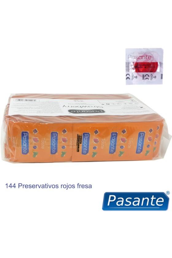 PASANTE - CONDOMS FLAVOR STRAWBERRY BAG 144 UNITS