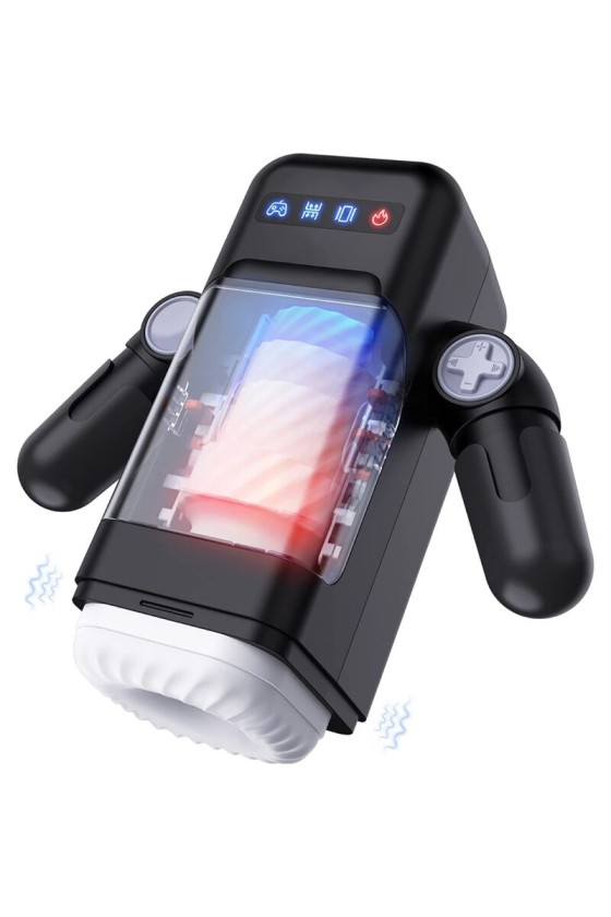 GAME CUP - THRUSTING VIBRATION MASTURBATOR WITH HEATING FUNCTION AND MOBILE SUPPORT - BLACK