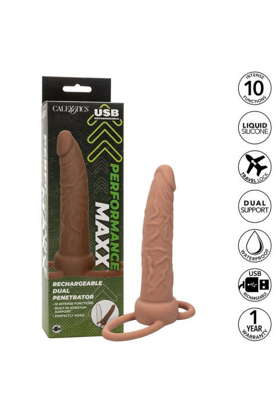 CALIFORNIA EXOTICS - PERFORMANCE MAXX RECHARGABLE DUAL PENETRATOR BROWN SKIN