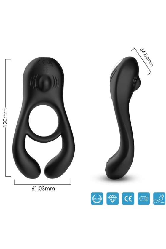 ARMONY - ANEL VIBRADOR DUPLO VEYRON PARA CASAIS COM CONTROLE REMOTO PRETO