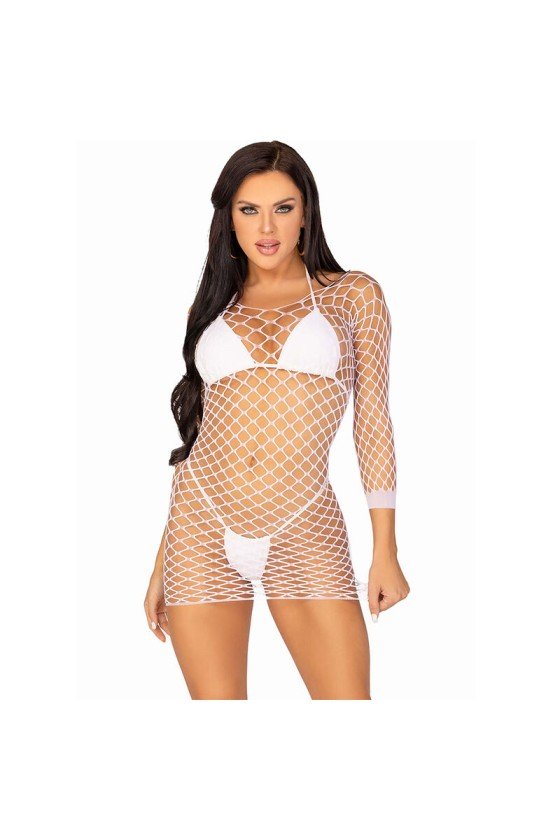 LEG AVENUE - LONG SLEEVE NET DRESS WHITE ONE SIZE