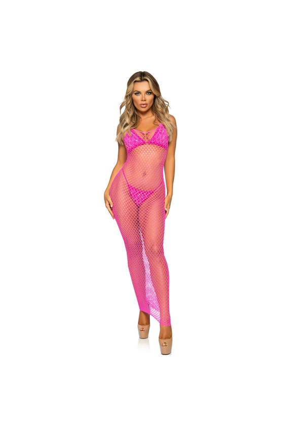 LEG AVENUE - LONG NET DRESS FUCHSIA ONE SIZE