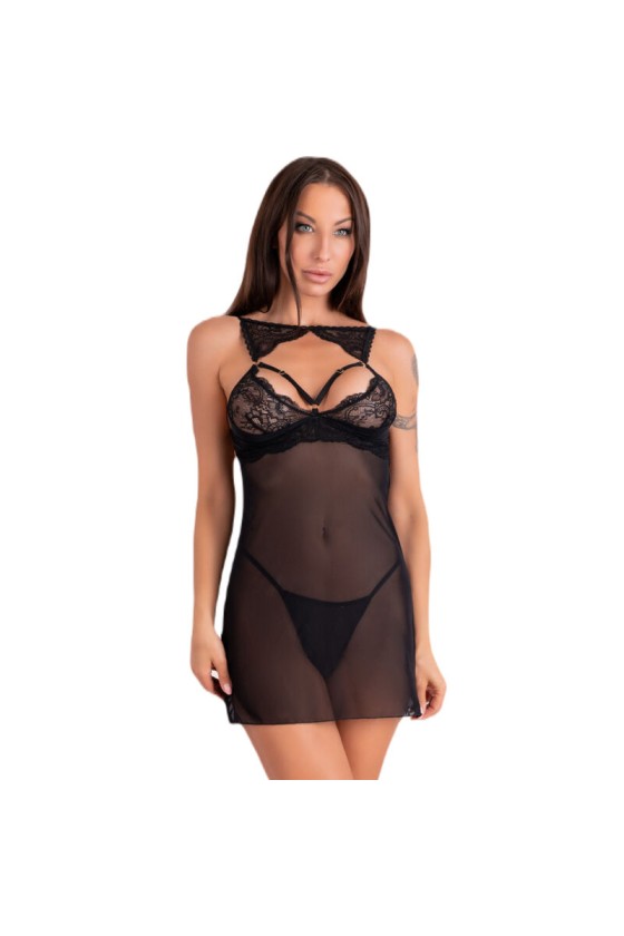 LIVCO CORSETTI FASHION - KROLINA LC 90734 CHEMISE + THONG BLACK S/M