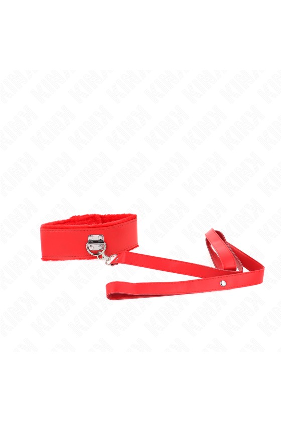 KINK - COLLANA CON GUINZAGLIO 116 CM CON BORCHIE IN ARGENTO MODELLO 4 ROSSO REGOLABILE 40-48 CM X 6 CM