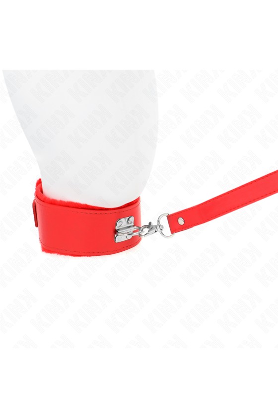 KINK - COLLANA CON GUINZAGLIO 116 CM CON BORCHIE IN ARGENTO MODELLO 4 ROSSO REGOLABILE 40-48 CM X 6 CM