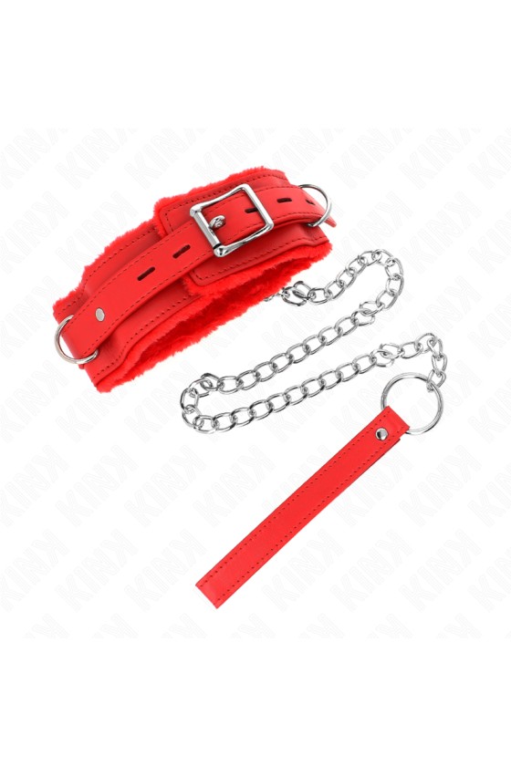 KINK - HALSBAND MIT LEINE 65 CM MIT EINSCHRÄNKUNGEN ROT 36-42 CM X 5,5 CM