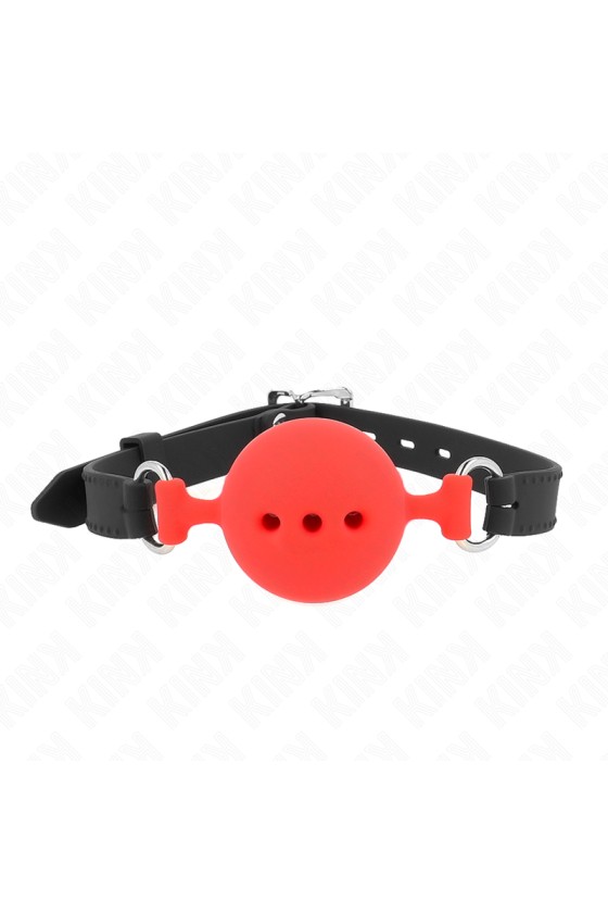 KINK - BÂILLON ENTIÈREMENT SILICONE 55 x 2 CM AVEC BOULE DE 5 CM TAILLE L ROUGE AJUSTABLE 35-51 CM