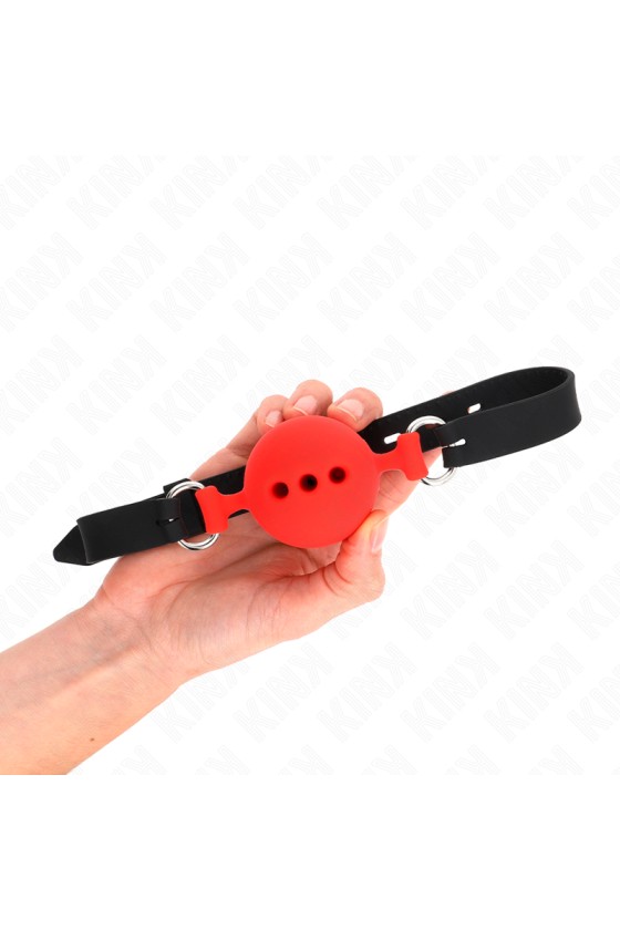 KINK - BÂILLON ENTIÈREMENT SILICONE 55 x 2 CM AVEC BOULE DE 5 CM TAILLE L ROUGE AJUSTABLE 35-51 CM