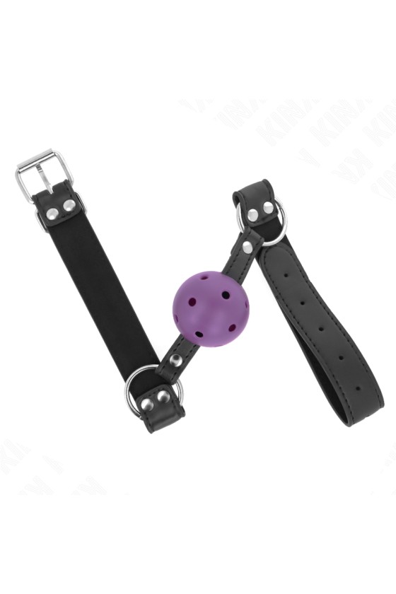 KINK - BOLA RESPIRÁVEL 4 CM MORDAÇA COM REBITE DUPLO ROXO 62,5 x 2,5 CM AJUSTÁVEL 42-58 CM