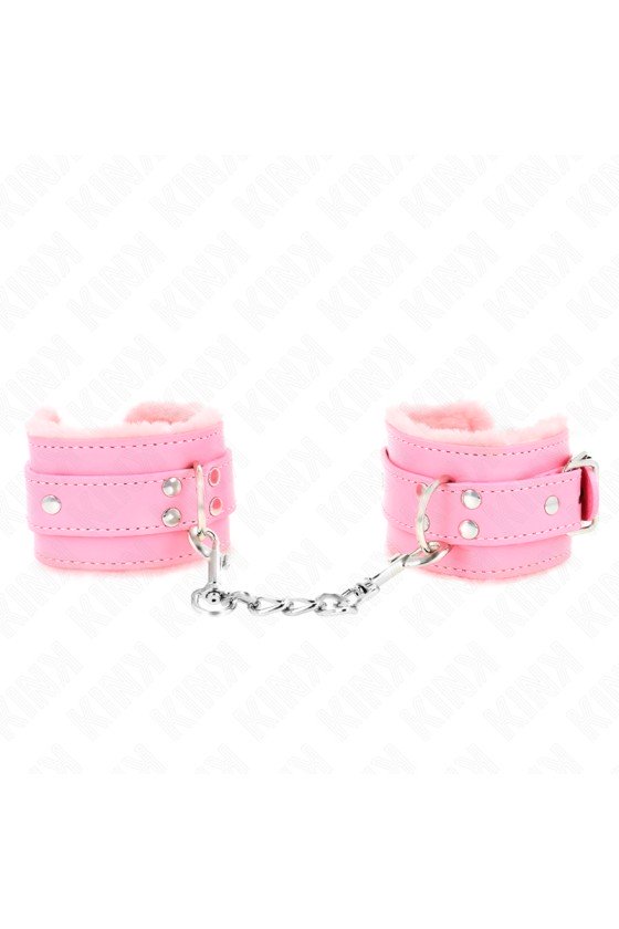 KINK - FUR LINED WRIST RESTRAINTS PINK WITH PINK BELT ADJUSTABLE 17-29 CM X 6 CM