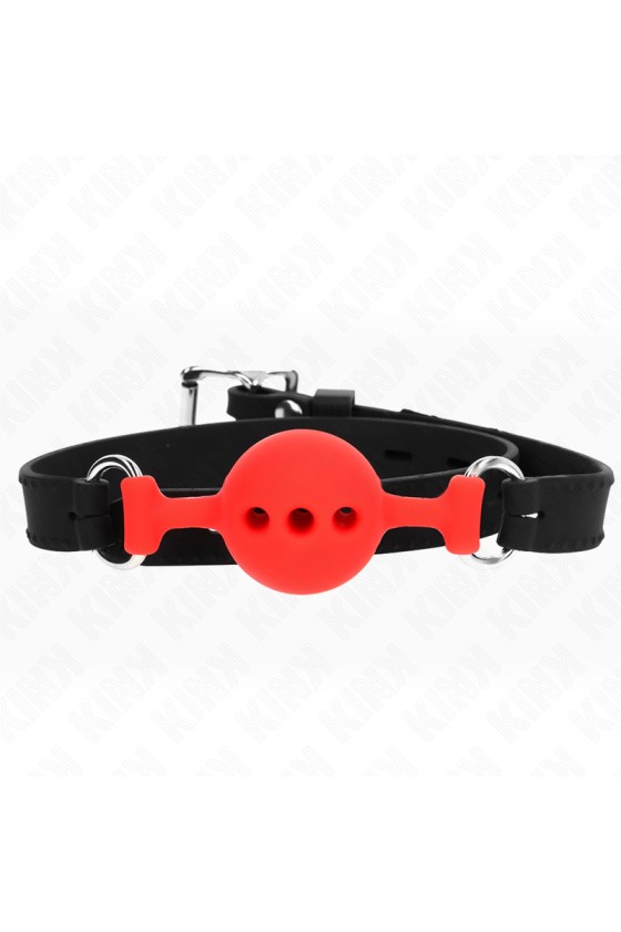 KINK - BÂILLON ENTIÈREMENT SILICONE 55 x 2 CM AVEC BOULE DE 4 CM TAILLE S ROUGE AJUSTABLE 35-51 CM