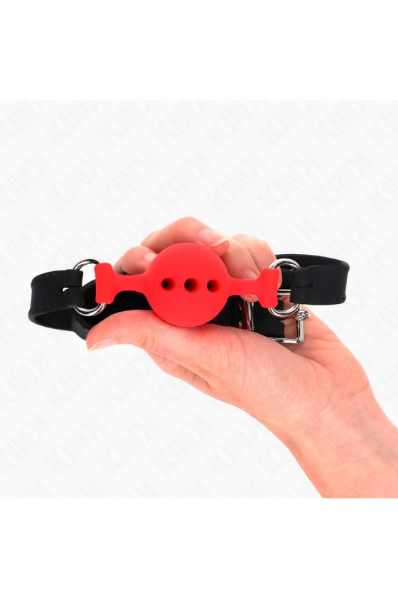 KINK - BÂILLON ENTIÈREMENT SILICONE 55 x 2 CM AVEC BOULE DE 4 CM TAILLE S ROUGE AJUSTABLE 35-51 CM