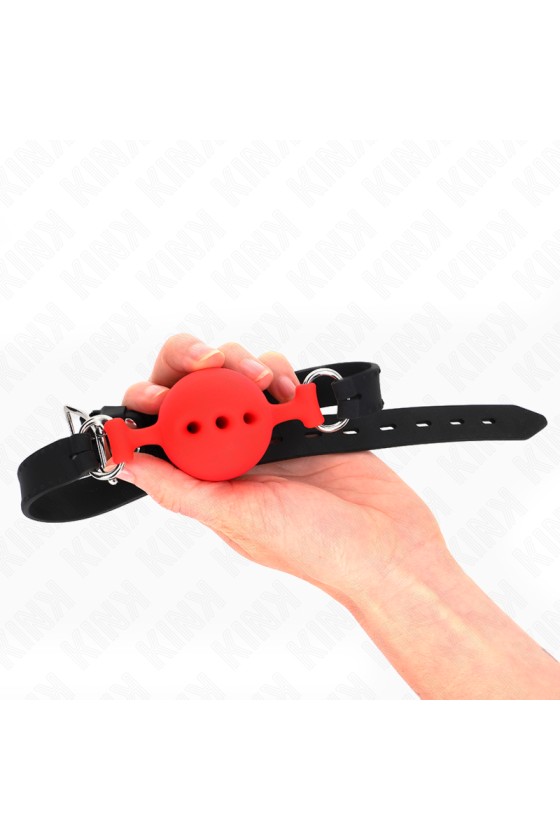 KINK - BAVAGLIO IN SILICONE INTERO 55 x 2 CM CON SFERA DA 4,5 CM MISURA M ROSSO REGOLABILE 35-51 CM