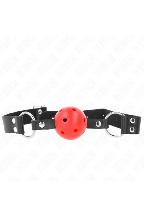 KINK - ATMUNGSAKTIVER BALL 4 CM KNEBEL MIT DOPPELNIET ROT 62,5 x 2,5 CM VERSTELLBAR 42-58 CM