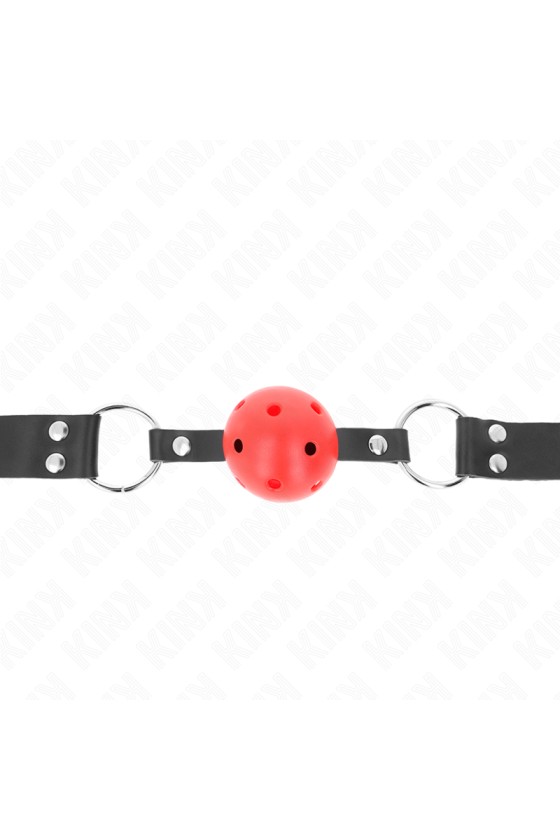 KINK - ATMUNGSAKTIVER BALL 4 CM KNEBEL MIT DOPPELNIET ROT 62,5 x 2,5 CM VERSTELLBAR 42-58 CM